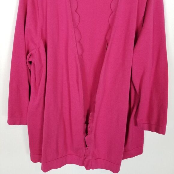 Talbots Women Plus Cotton Scallop Hem Cardigan Sz 3X Pink Open Front  Preppy - Picture 3 of 6
